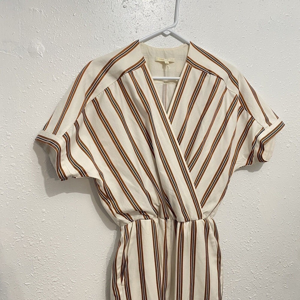 Maje Pieni Rayure Stripe Jumpsuit Surplice V-Neck Straight Leg Womens 34 / XS - Picture 4 of 15
